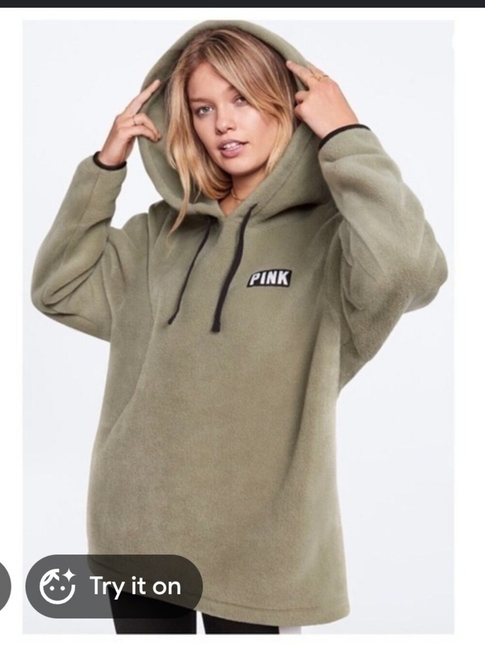 PINK Victoria's Secret Olive Green Fleece Hoodie